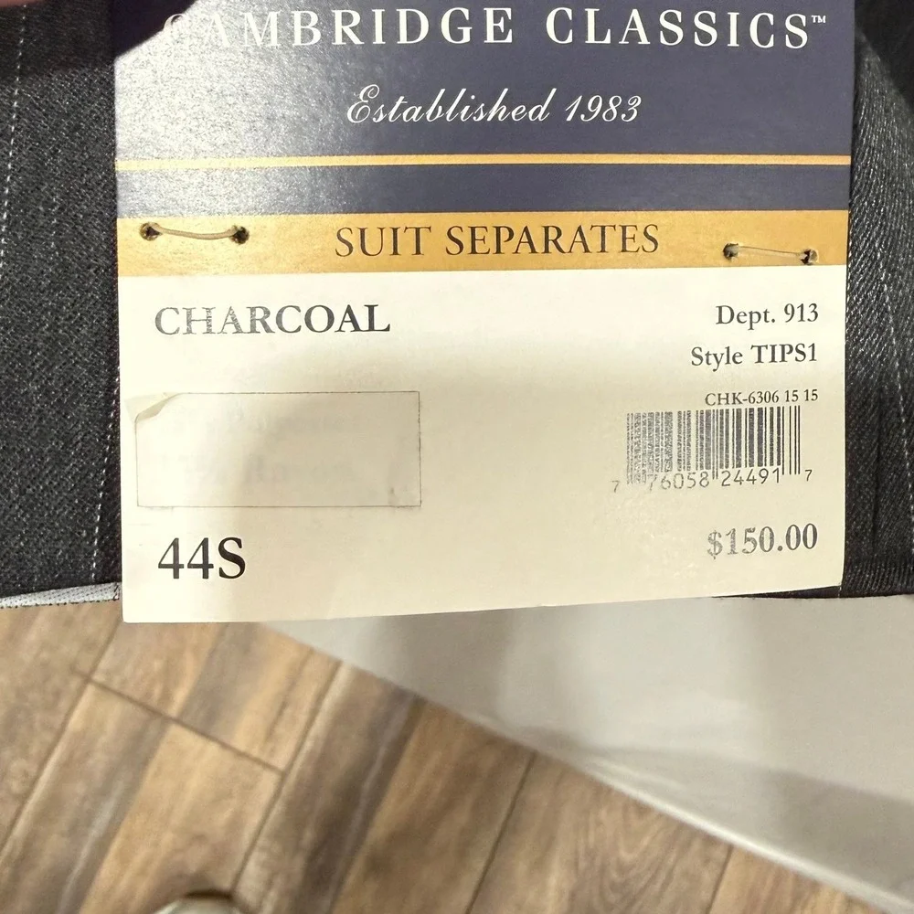 Cambridge Classics Charcoal Pinstripe Suit Separate Blazer‎ Jacket 44S Men's